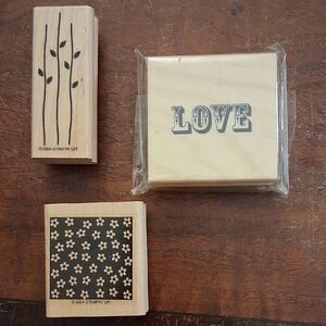 Stampin' Up! Wooden Stamp Set - Black Floral and Love Design